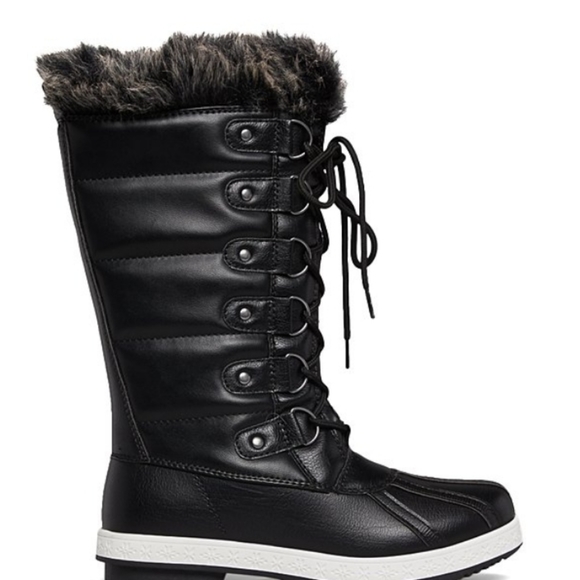 Black Faux Fur Cuff Lace Up Boots - Picture 4 of 8